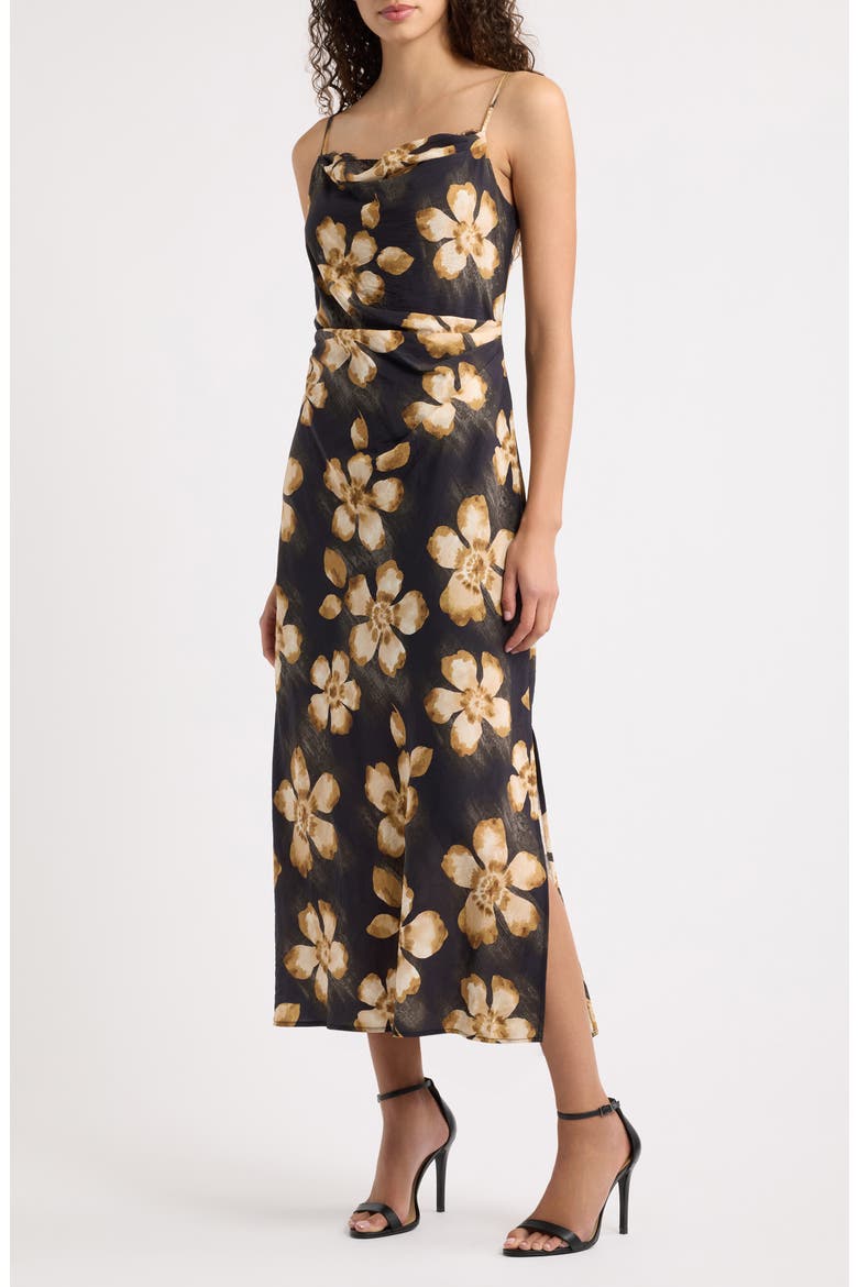 Floral Print Slipdress, Main, color, BLACK
