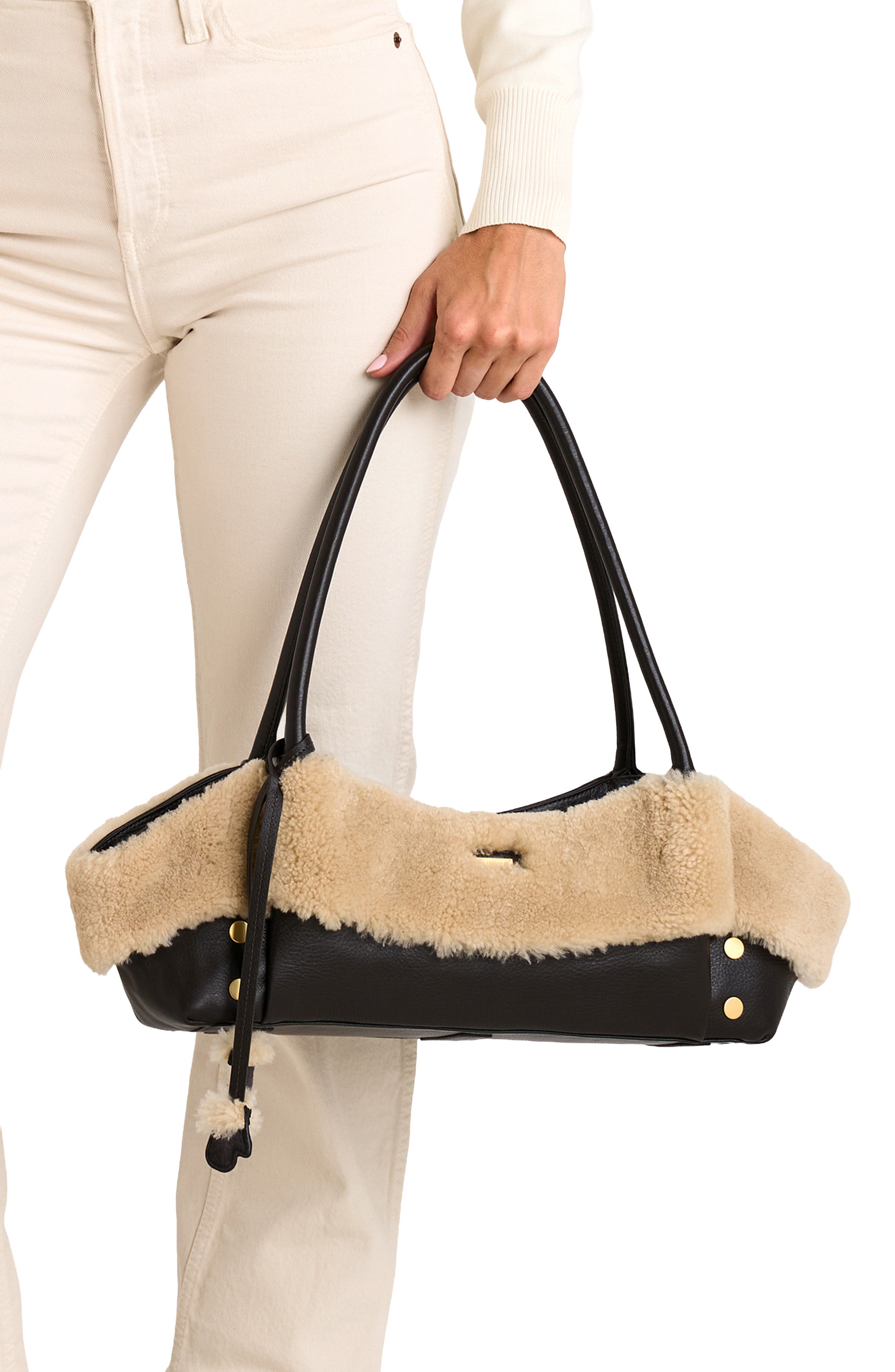 HAMMITT Short Paul Genuine Shearlign 
Leather Baguette Bag, Alternate, color, Sundance Shearling/Gold