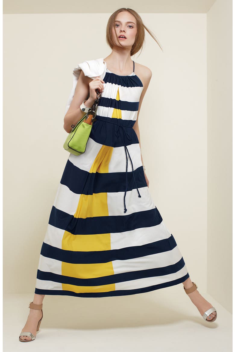 Nautical Stripe Maxi Dress, Alternate, color, NAVY/ YELLOW