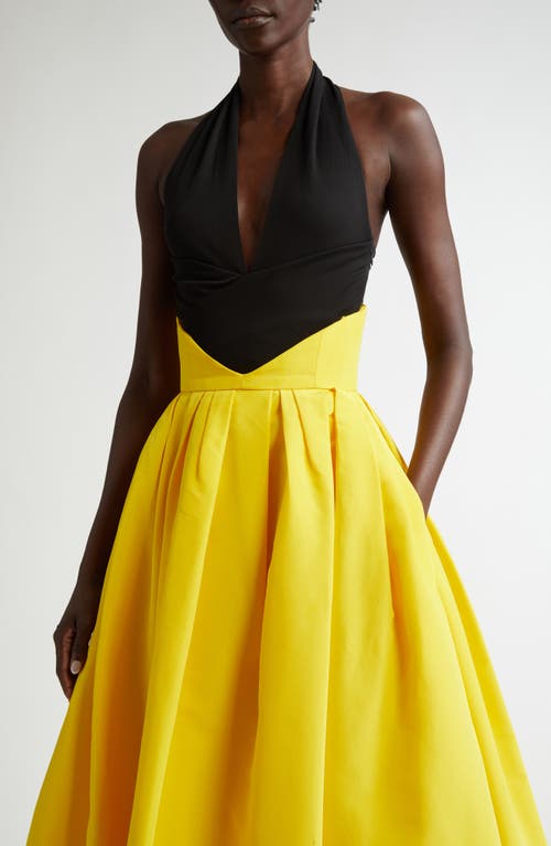 Carolina Herrera Bicolor Halter Neck Silk Ballgown In Taxi Cab Multi