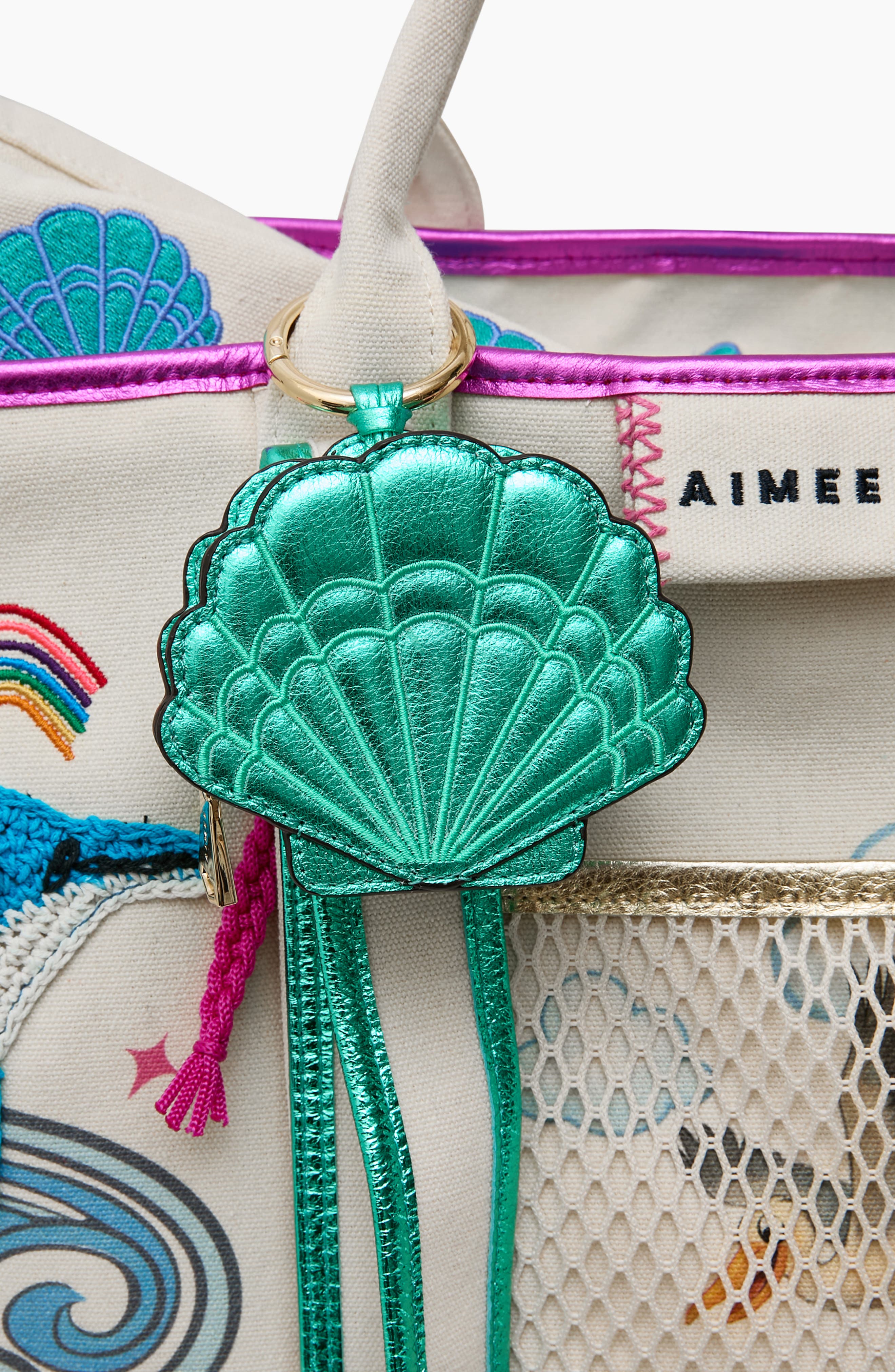 AIMEE Seashell Metallic Leather Bag Charm, Alternate, color, Metallic Jelly Mint