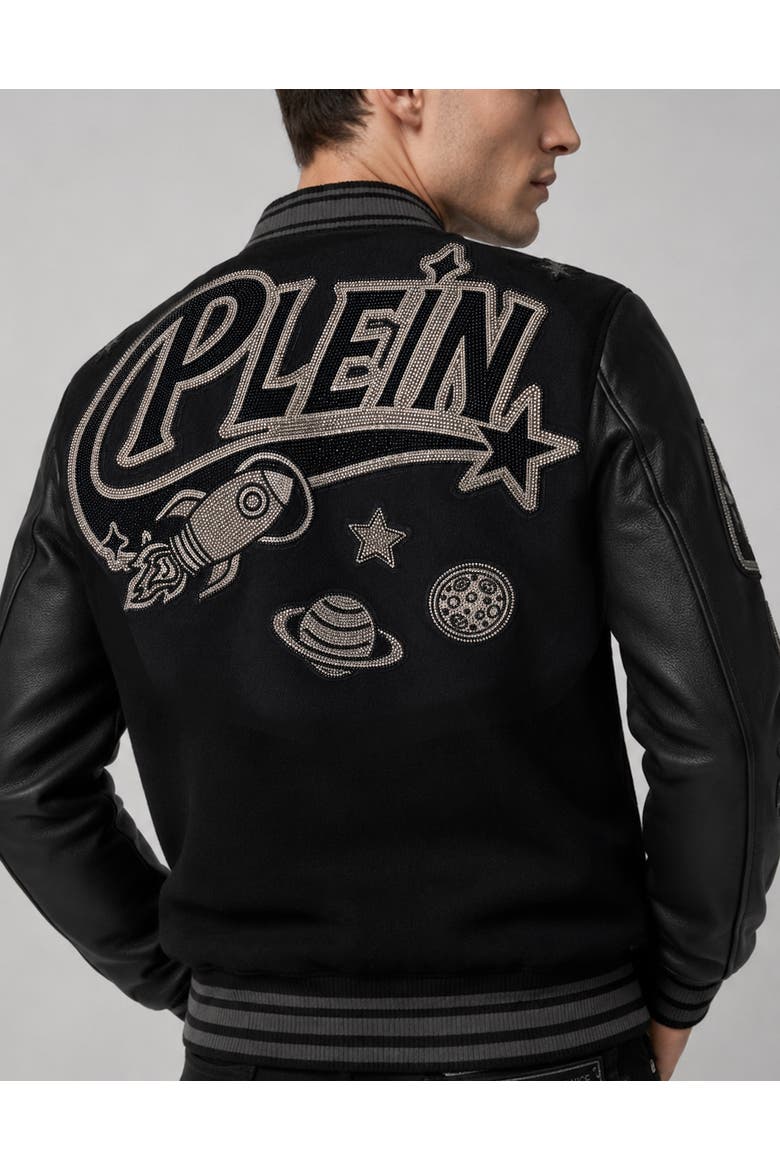 College Bomber Plein Space Strass Men, Alternate, color, black