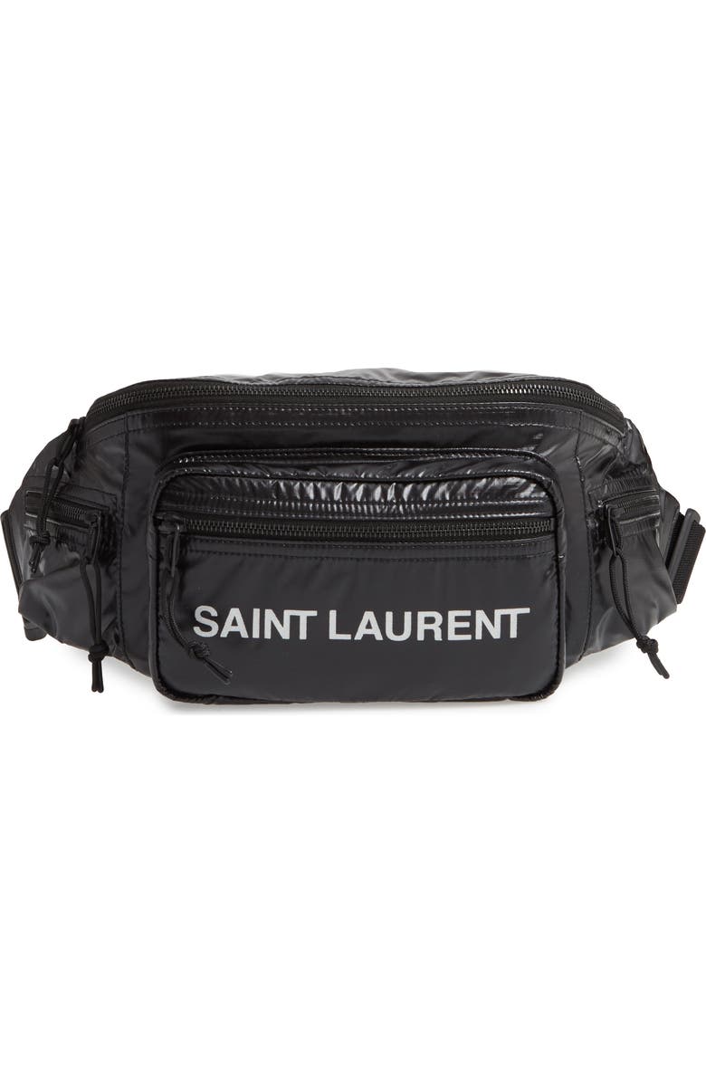 Saint Laurent Logo Nylon Belt Bag, Main, color,