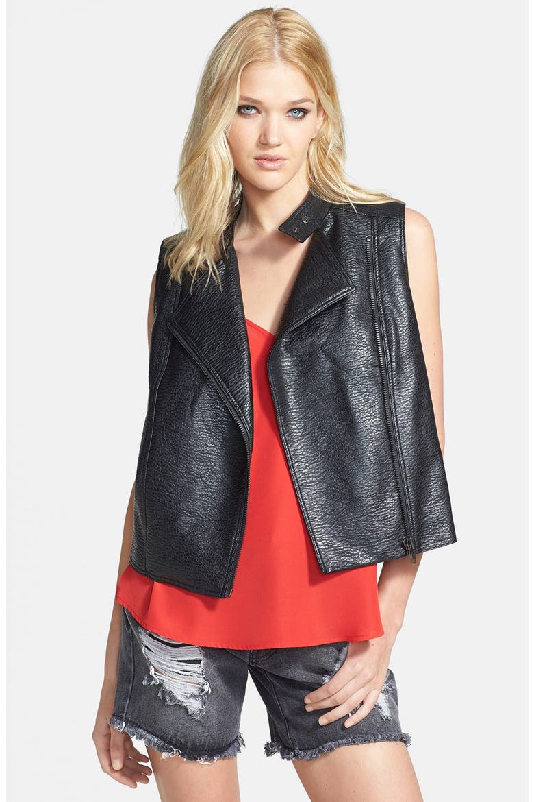 Faux Leather Moto Vest, Main, color, BLACK
