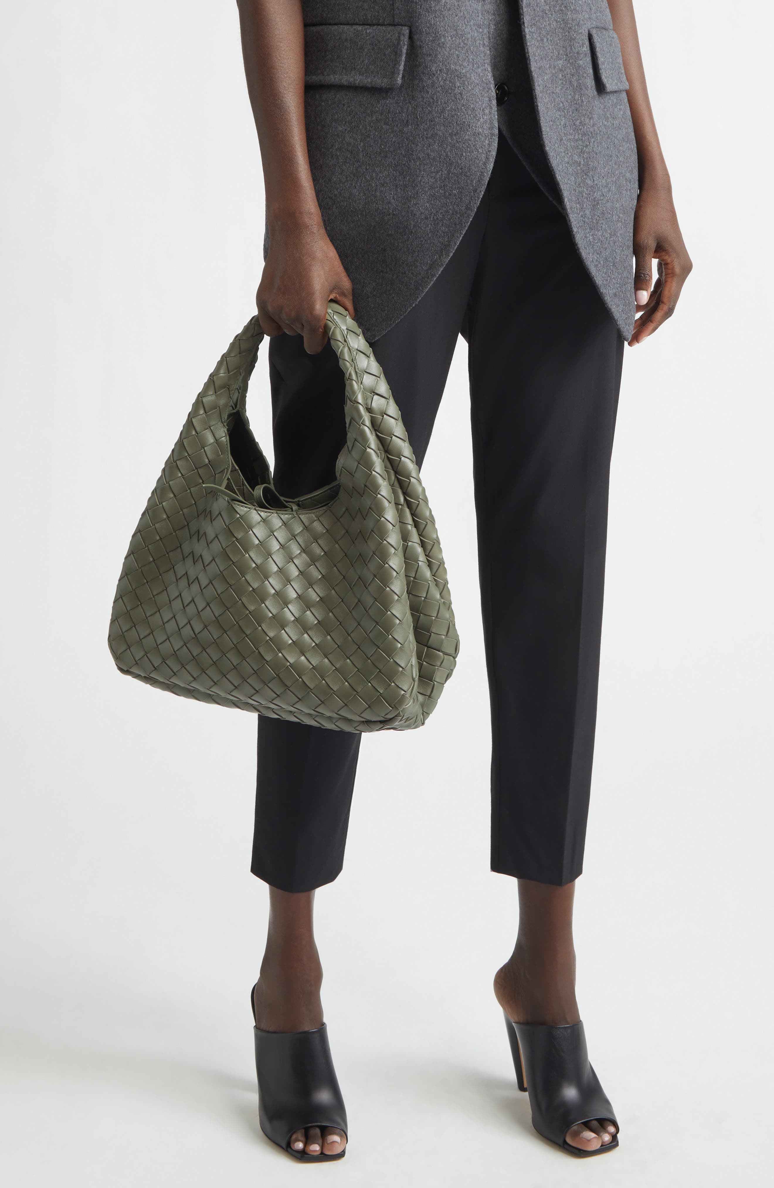 Bottega Veneta Campana Intrecciato Leather Shoulder Bag, Alternate, color, 3293 Pickle-Muse Brass