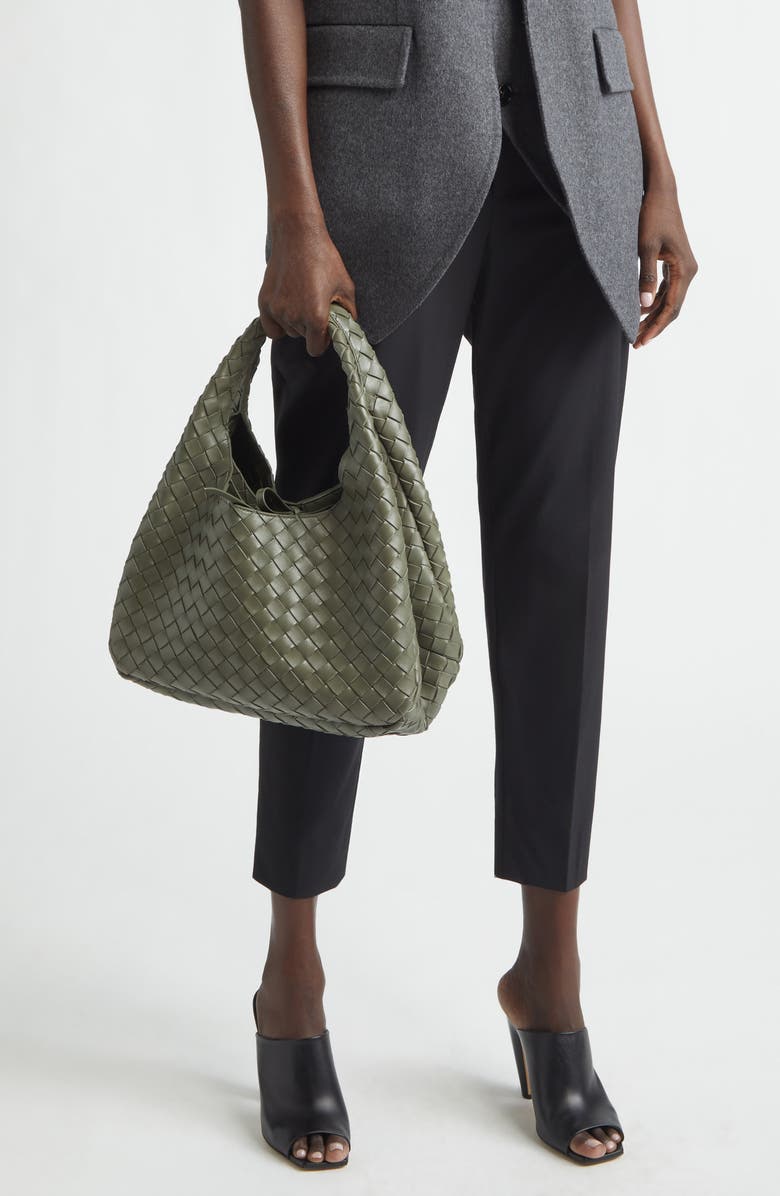Bottega Veneta Campana Intrecciato Leather Shoulder Bag, Alternate, color, 3293 Pickle-Muse Brass