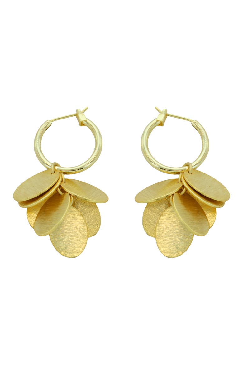 Brushed Oval Disc Drop Hoop Earrings, Main, color, GOLD