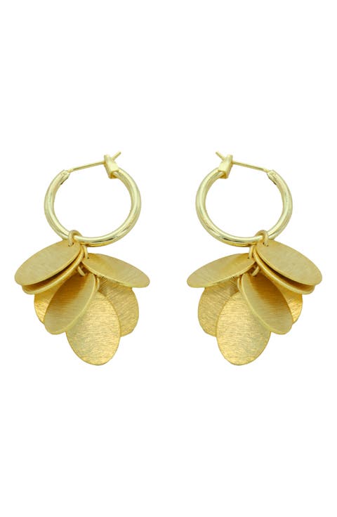 Brushed Oval Disc Drop Hoop Earrings