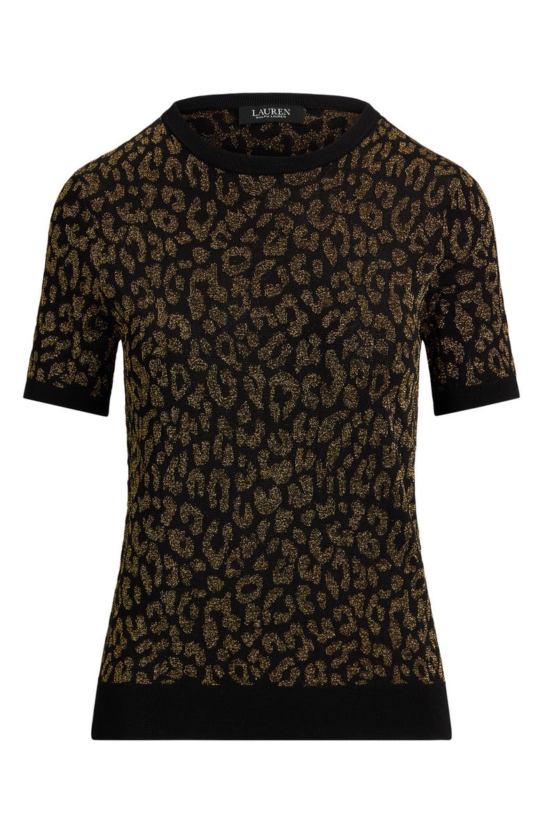 Lauren Ralph Lauren Metallic Leopard Jaquard Sweater, Alternate, color, Black/ Relic Gold Metallic