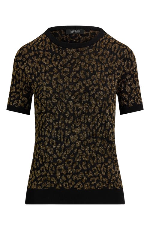Ralph Lauren Lauren Metallic Leopard Jaquard Sweater In Black