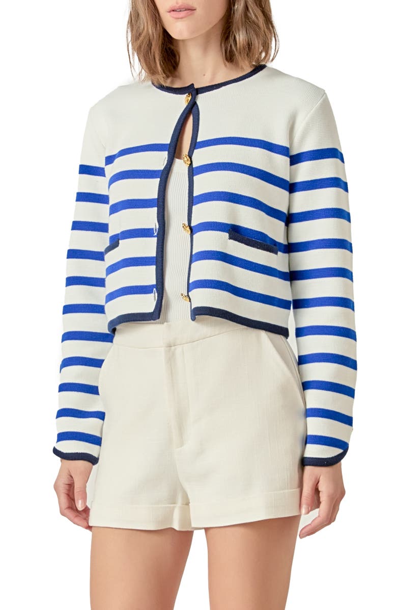 English Factory Stripe Crop Cardigan, Main, color, Blue Multi