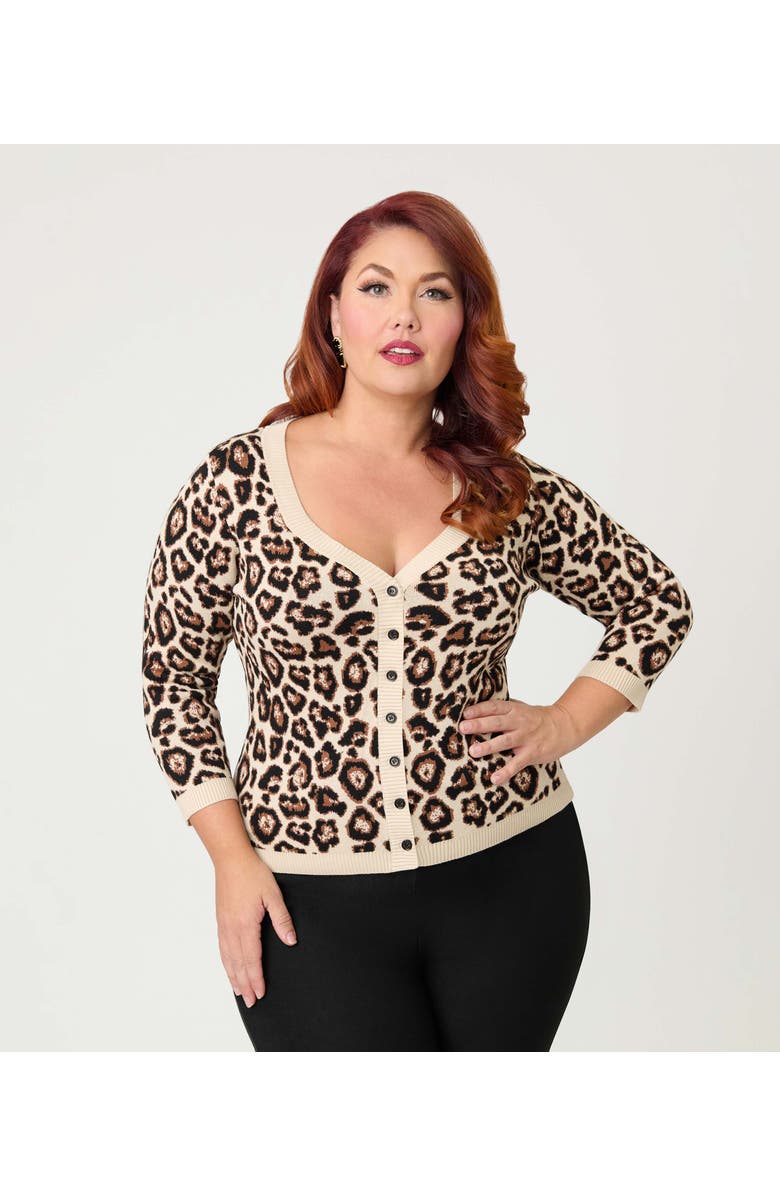 Unique Vintage Plus Size Three Quarter Sleeve Cardigan, Alternate, color, Leopard Print