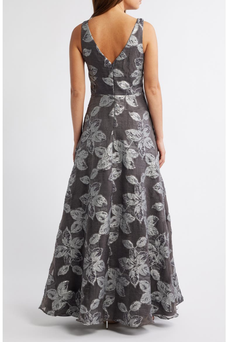 V-Neck Sleeveless Jacquard Ballgown, Alternate, color, SILVER
