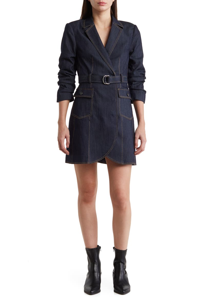 Jenessa Belted Denim Blazer Dress, Main, color, INDIGO