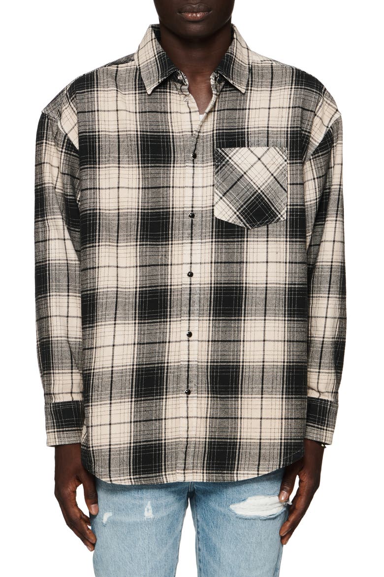 Oversize Plaid Snap-Up Western Shirt, Main, color, BROWN