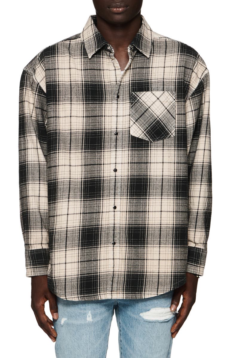 PURPLE BRAND Oversize Plaid Snap-Up Western Shirt, Main, color, Brown