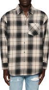 PURPLE BRAND Oversize Plaid Snap-Up Western Shirt