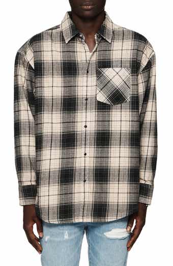 PURPLE BRAND Oversize Plaid Snap-Up Western Shirt