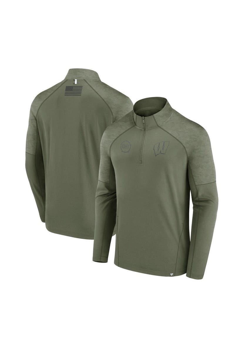 Men's Fanatics Branded Olive Wisconsin Badgers OHT Military Appreciation Titan Raglan Quarter-Zip Jacket, Main, color, Olive