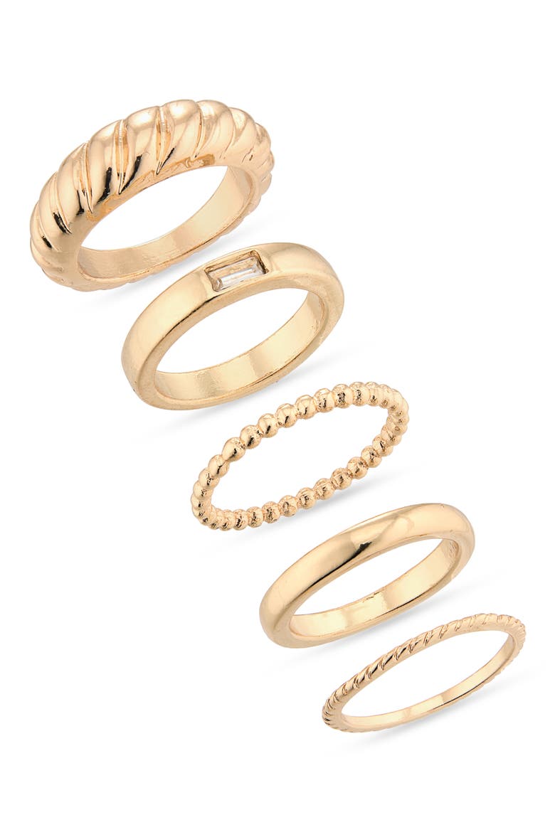 5-Pack Smooth and Textured Rings, Main, color, GOLD