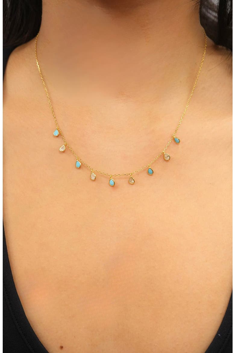 Shaky Cubic Zirconia & Turquoise Necklace, Alternate, color, GOLD