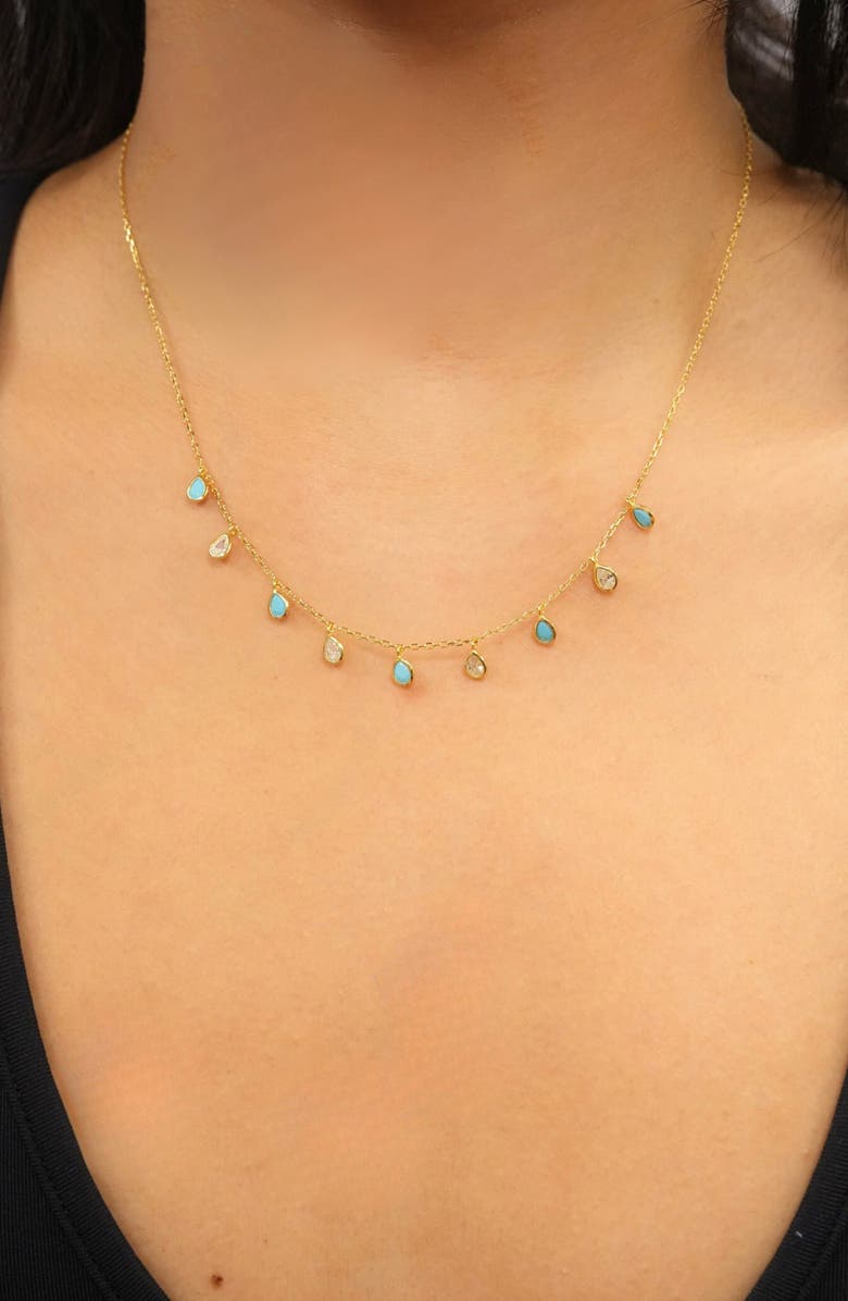Argento Vivo Sterling Silver Shaky Cubic Zirconia & Turquoise Necklace, Alternate, color, Gold