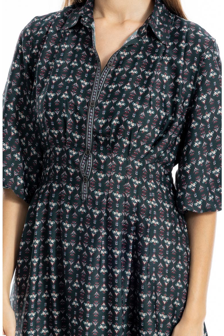 Three-Quarter Sleeve Midi Shirtdress, Alternate, color, NAVY MULTI
