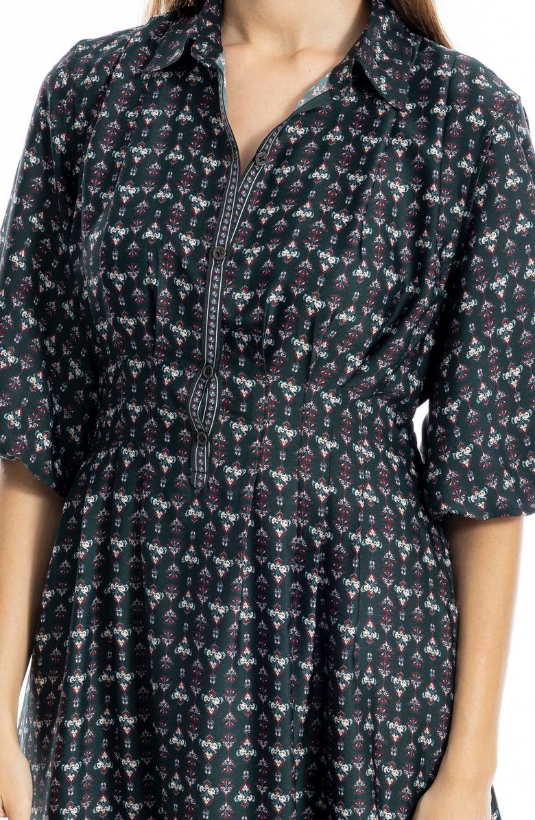 MAX STUDIO Three-Quarter Sleeve Midi Shirtdress, Alternate, color, Navy Multi