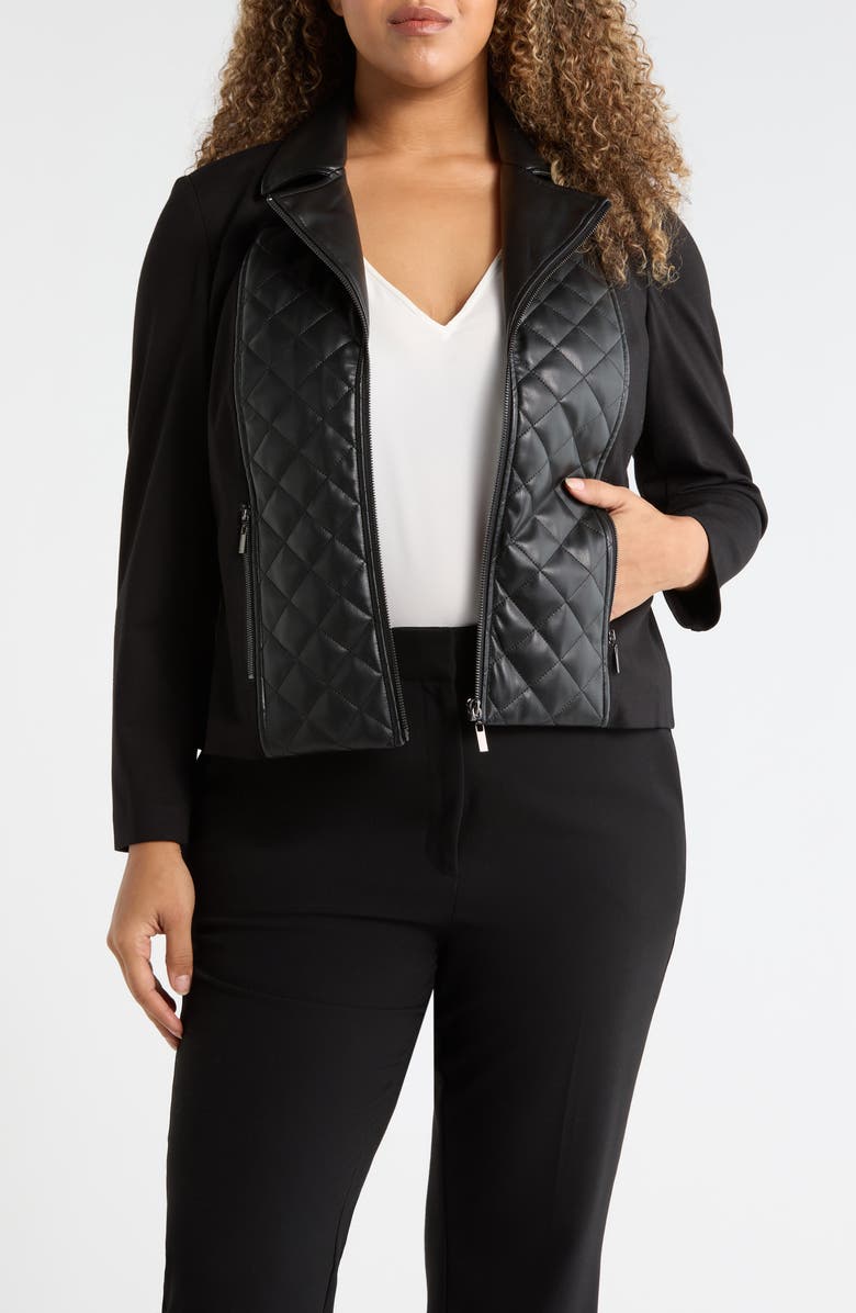 AK ANNE KLEIN Quilted Faux Leather Moto Jacket, Main, color,