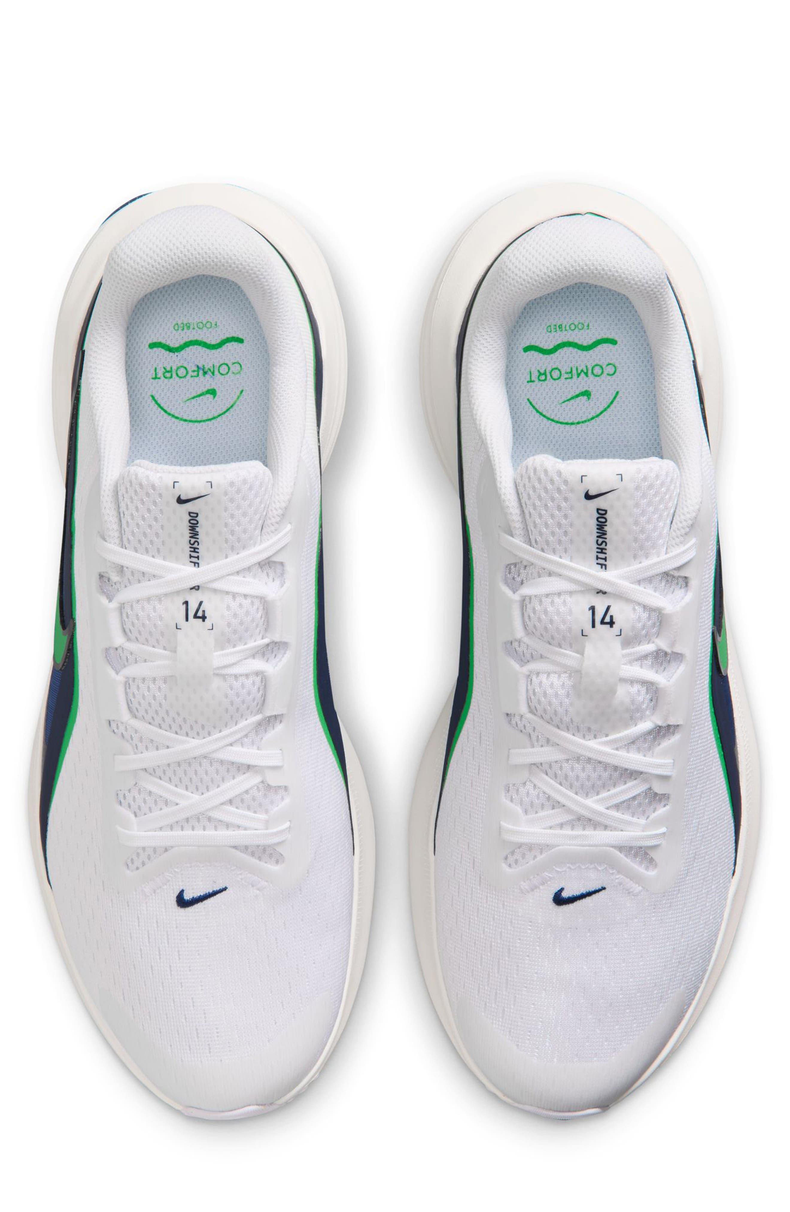Downshifter 14 Running Shoe, Alternate, color, WHITE/ GREEN SPARK