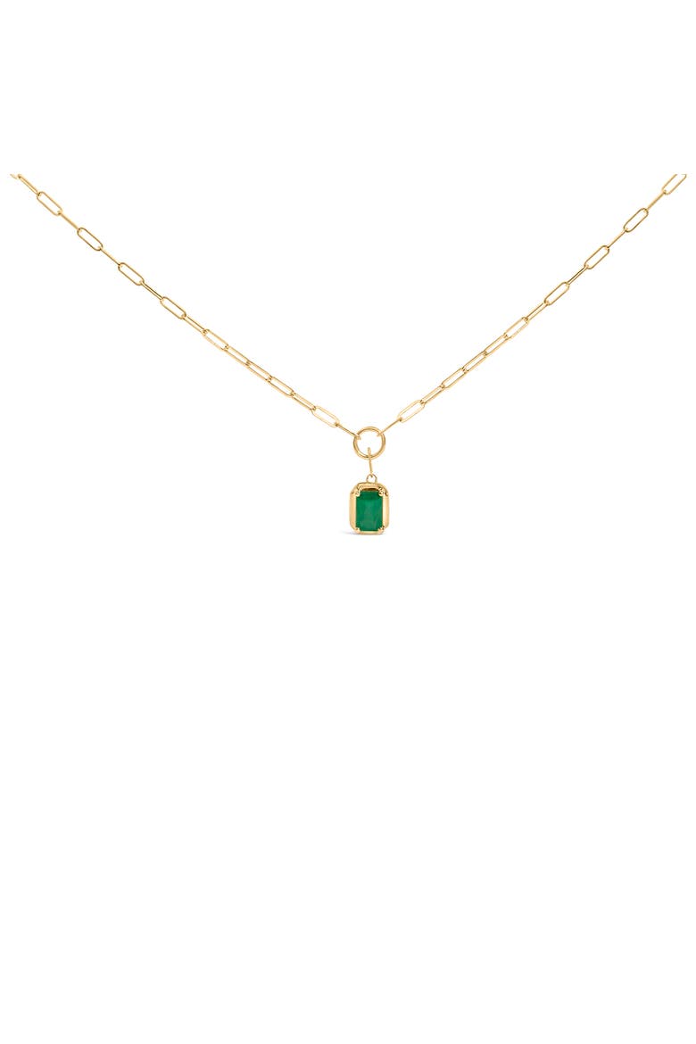 10K Yellow Gold Emerald Cut 6x4 MM Green Emerald Solitaire Pendant Necklace, Main, color, Yellow