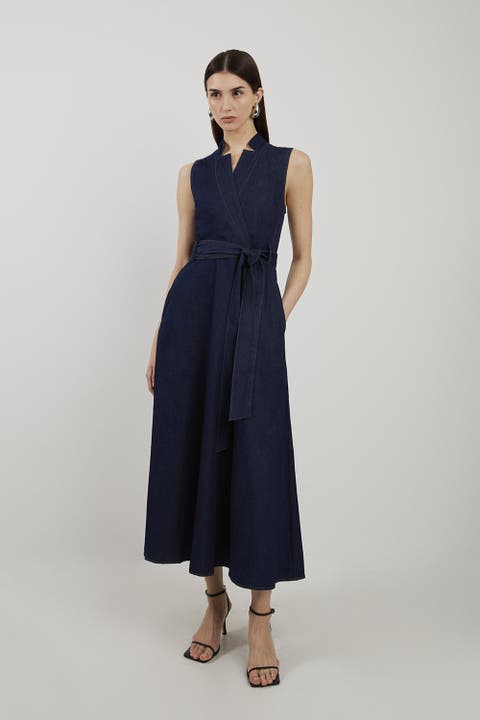 Belted Denim Midi Dress