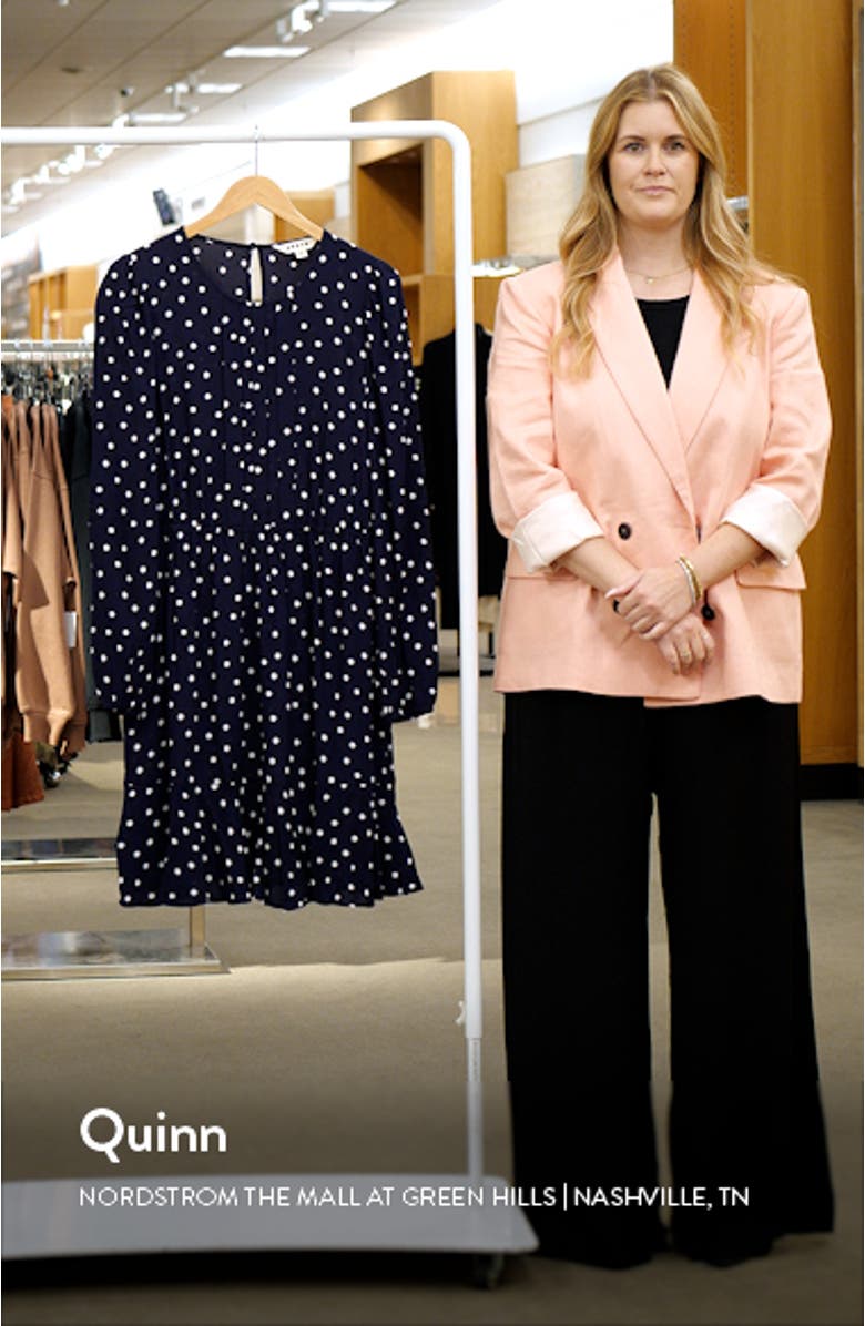 Polka Dot Pleated Bodice Long Sleeve Minidress, sales video thumbnail