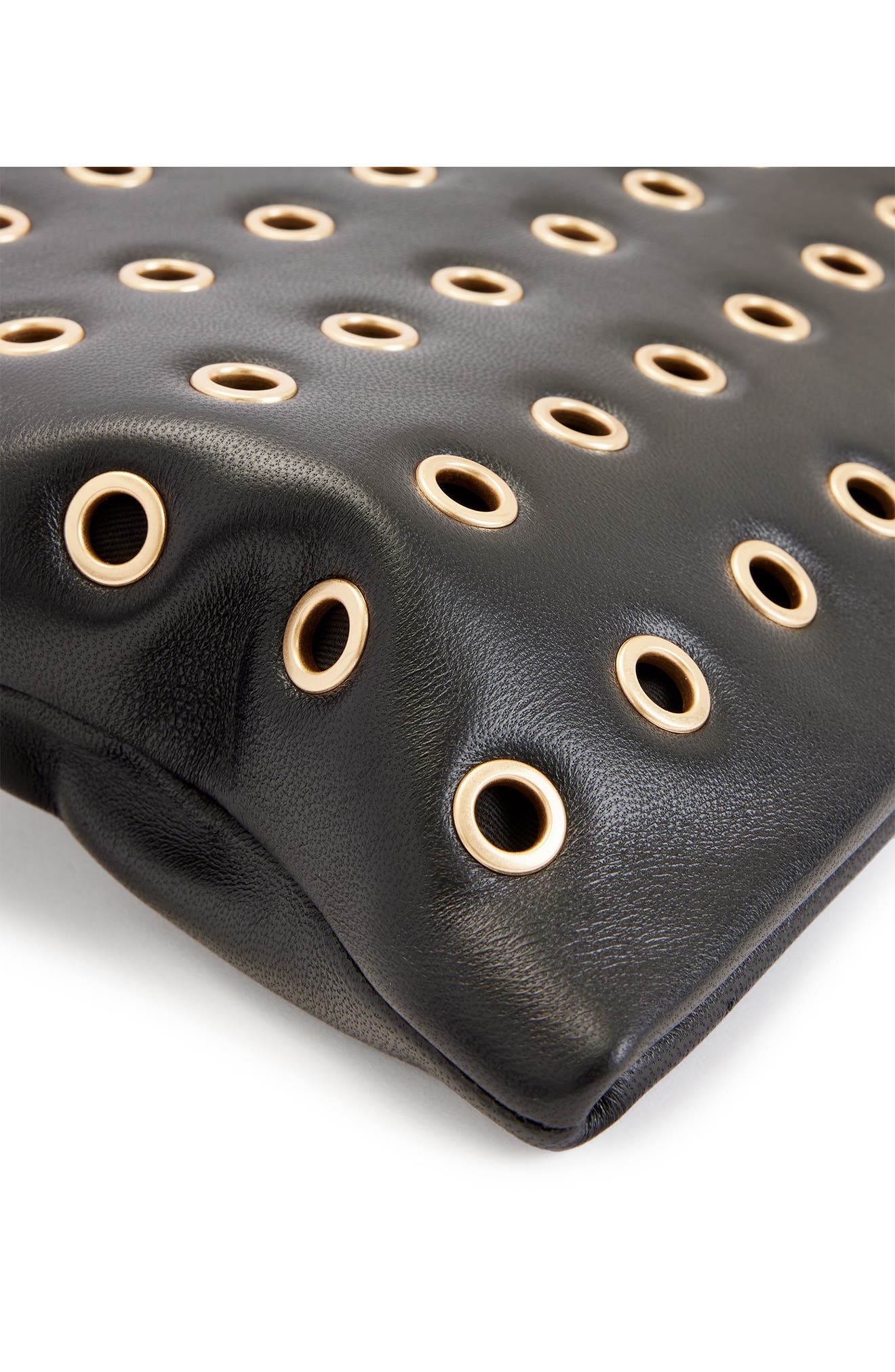 Bettina Eyelet Leather Clutch, Alternate, color, BLACK