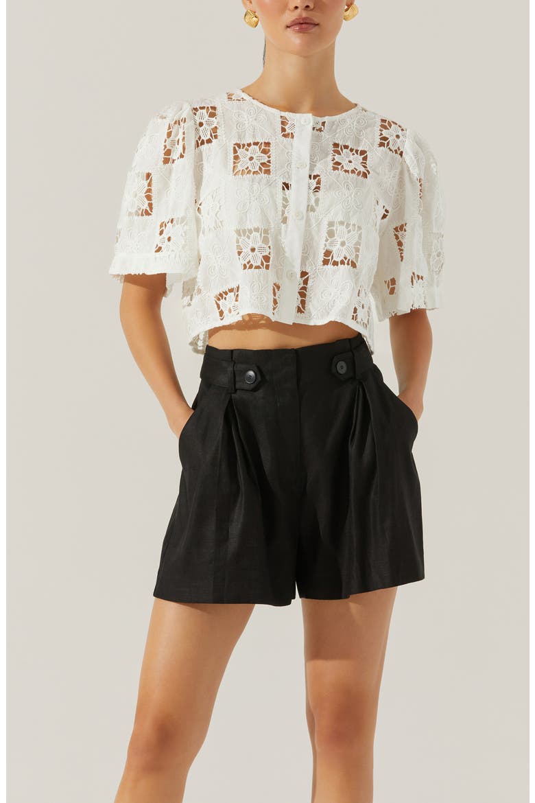 Ollie Linen Blend Shorts, Alternate, color, BLACK