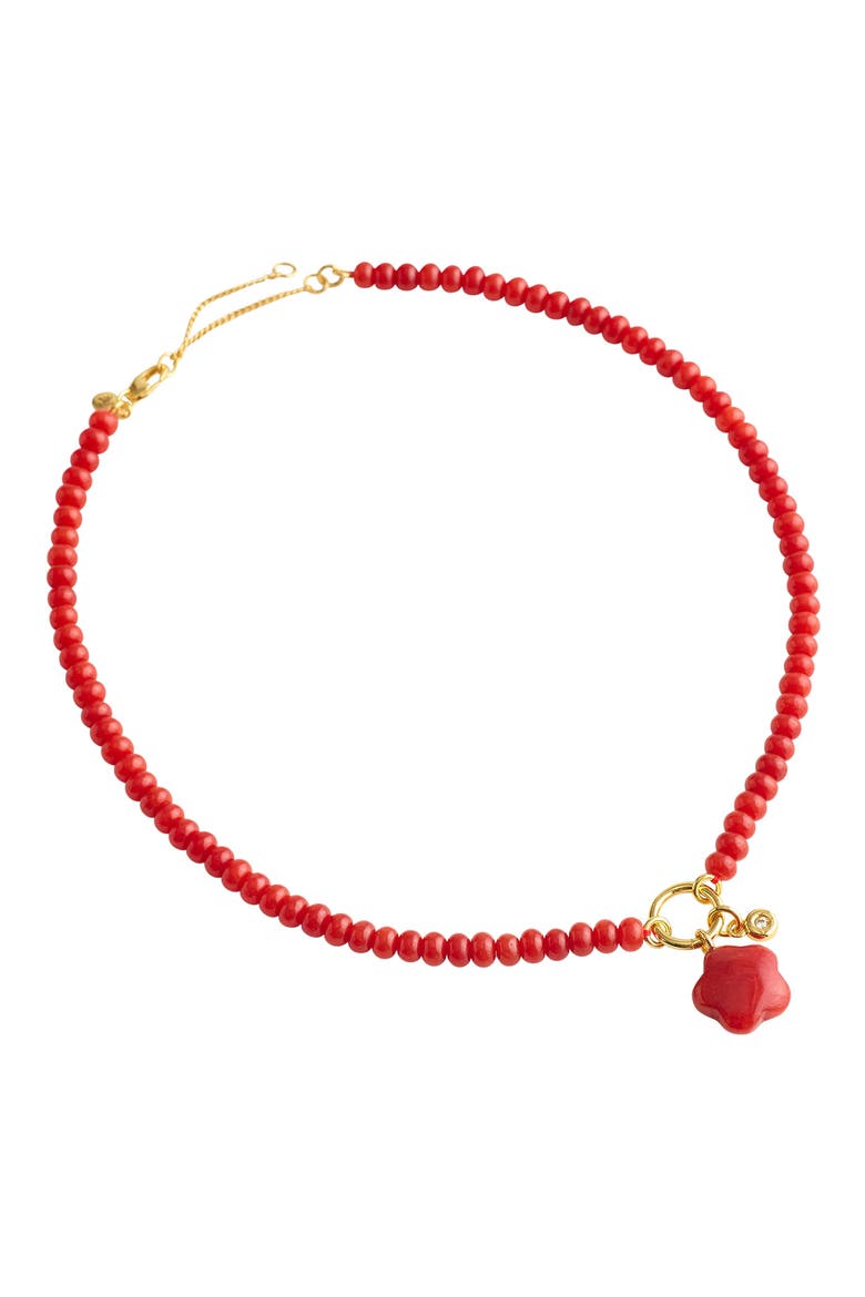 Puffy Flower Beaded Charm Necklace, Main, color, POMEGRANATE SEED