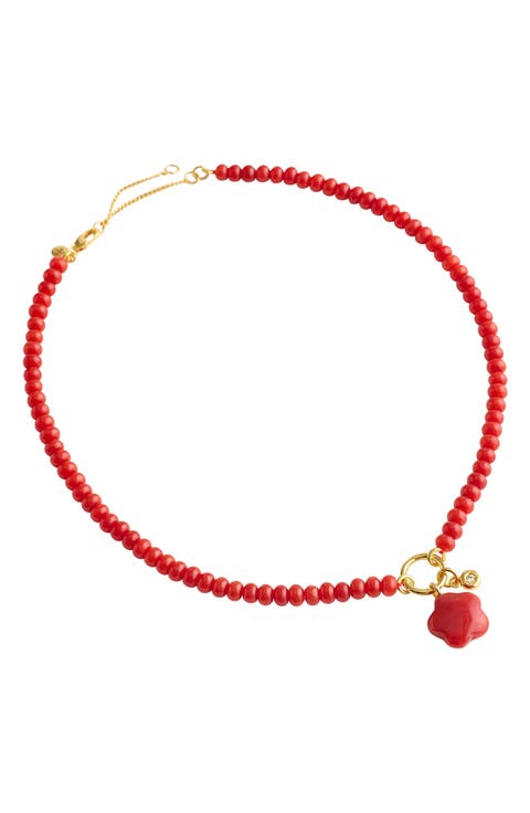 Puffy Flower Beaded Charm Necklace