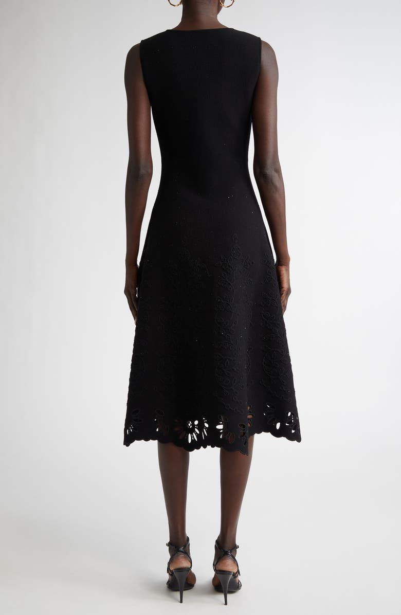 Oscar de la Renta Eyelet Jacquard A-Line Dress, Alternate, color, Black
