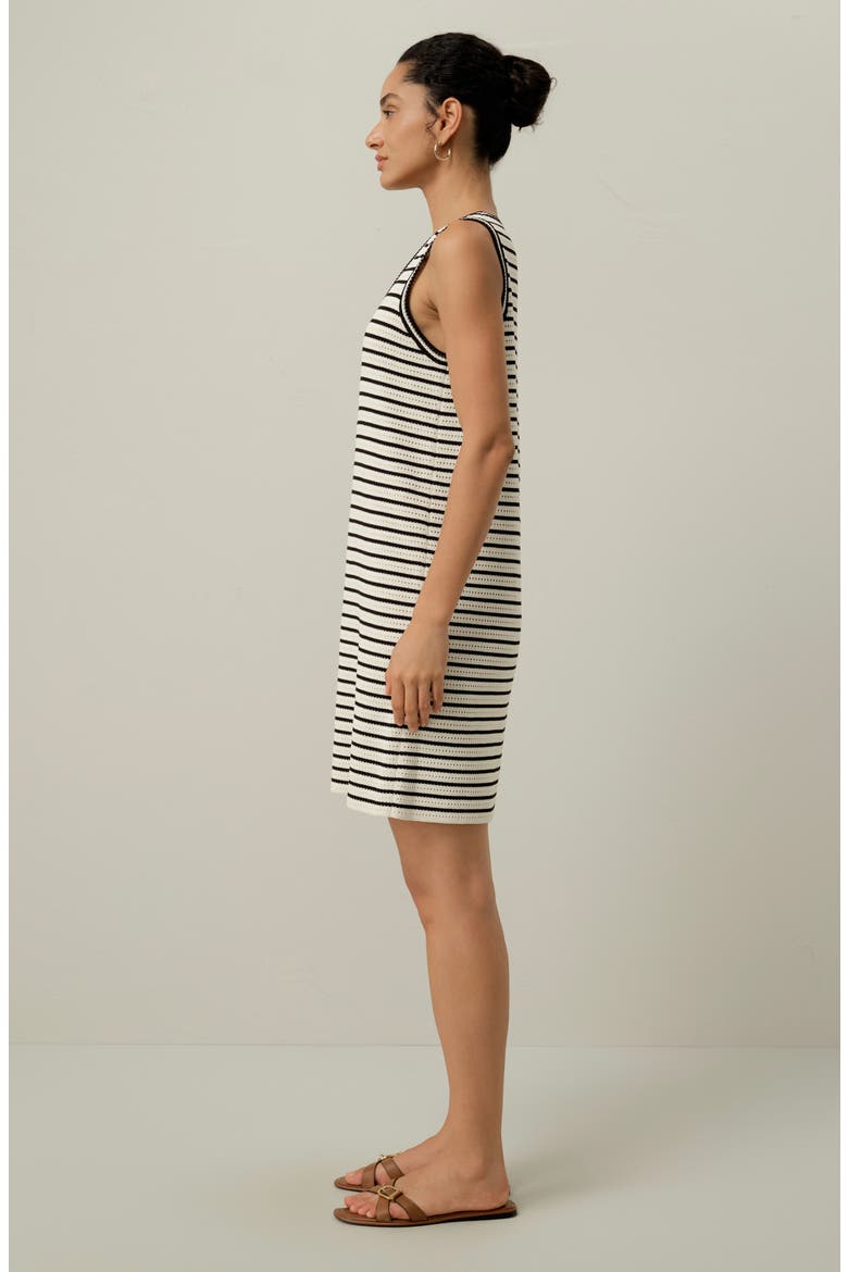 Women's Toscana Striped Pointelle Dress, Alternate, color, White With Black Stripes