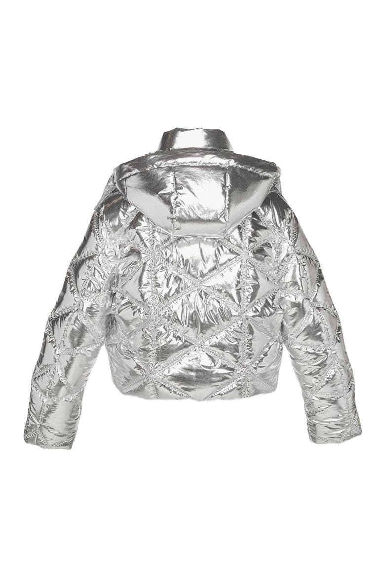 Après-Ski Quilted Puffer Jacket in Metallic Polyester, Alternate, color, SILVER