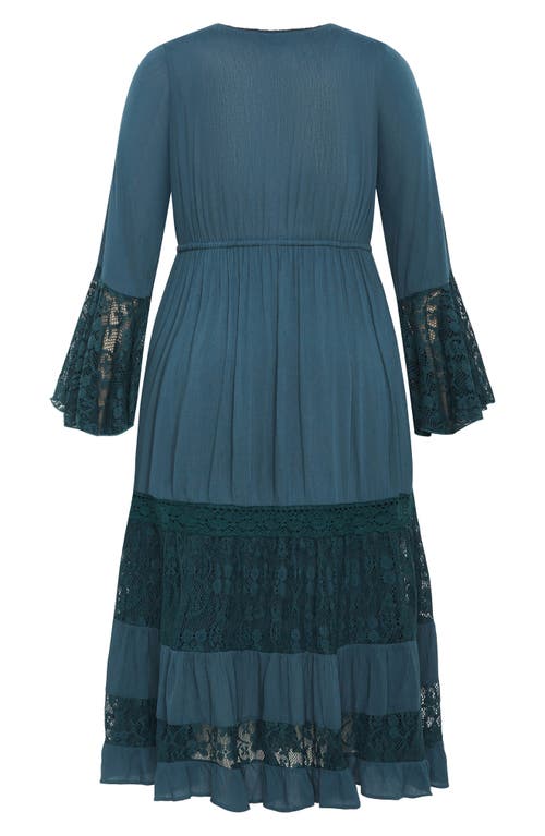 City Chic Dulce Lace Detail Long Sleeve Maxi Dress In Blue