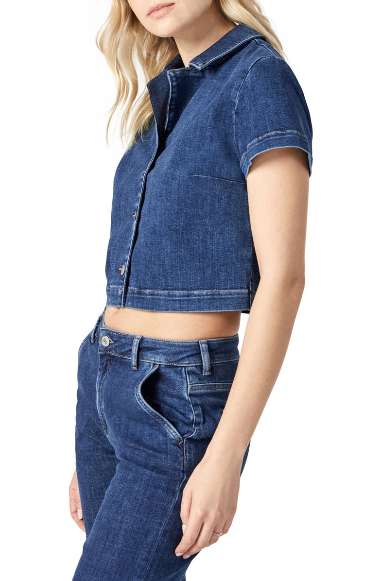 Mavi Jeans Keyla Crop Denim Shirt, Alternate, color, Dark Feather Blue