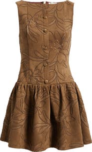 MOON RIVER Embroidered Sleeveless Faux Suede Minidress