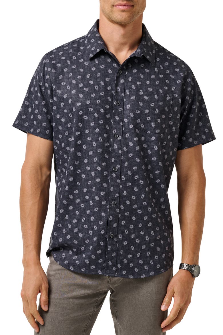 Grey Wind Short Sleeve Button-Up Shirt, Main, color, HEATHER BLACK