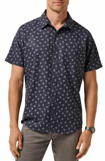 TravisMathew Grey Wind Short Sleeve Button-Up Shirt