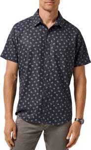 TravisMathew Grey Wind Short Sleeve Button-Up Shirt