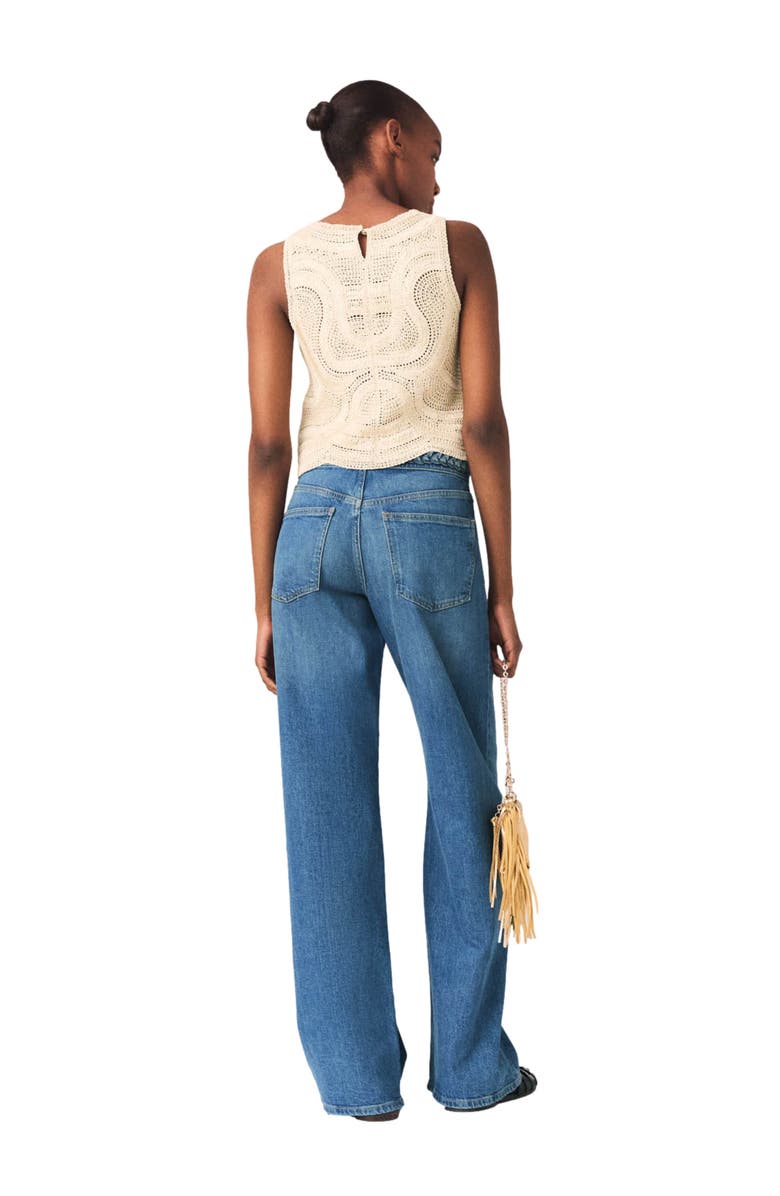 maje Sleeveless crochet-knit top, Alternate, color, Beige