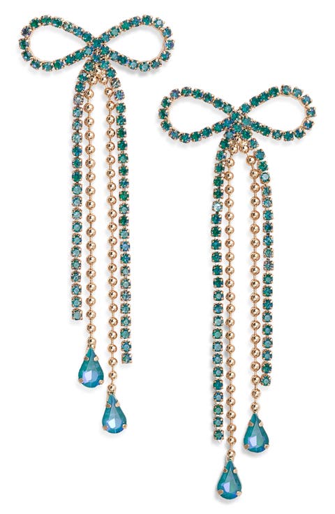 Stone Crystal Bow Drop Earrings