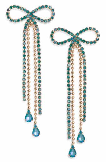 Stone Crystal Bow Drop Earrings