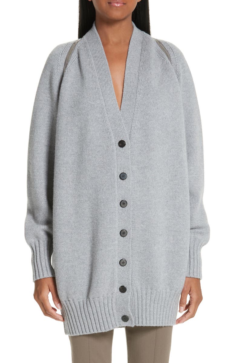 Alexander Wang Zip Shoulder Merino Wool Cardigan, Main, color, 